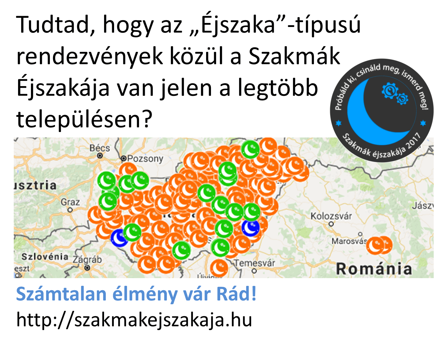 Szakmák éjszakája 2017 - résztvevő települések